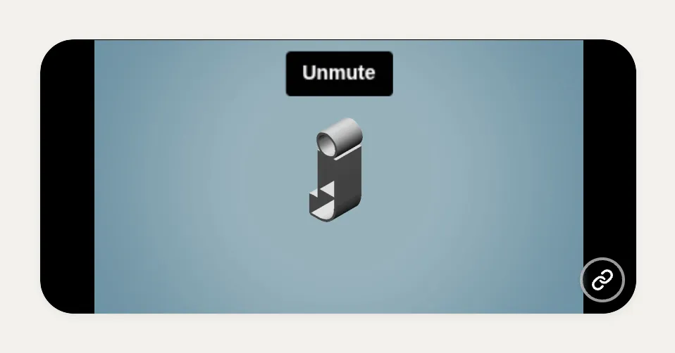 Wide Kasbu Vimeo card playing the motion typography short ALPHABLOKS, with an Unmute button at the top
